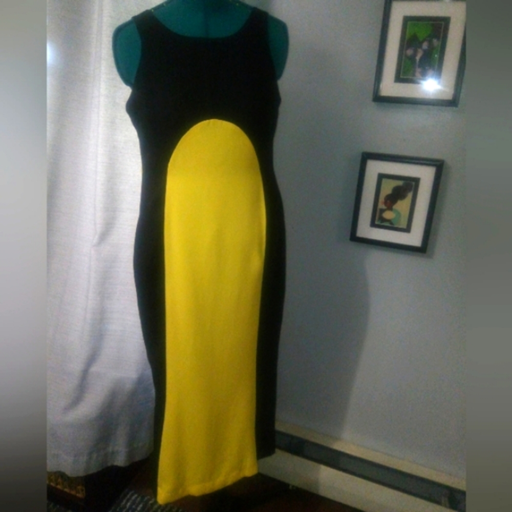 Ellen K Colorblocked Maxi Dress in Black & Yellow Sz 10 NEW - Picture 13 of 14